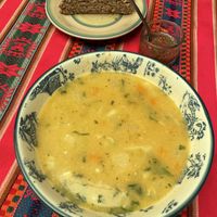 Quinoa soup & bread, very good  at Govinda's in La Paz