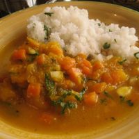 main course (part of it) at Govinda's in La Paz