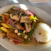 Saltado de Vegetales dish at Emelina's in San Carlos