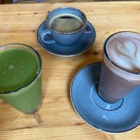 Iron booster smoothie, americano and chai chocolate. at Mana Food - Moabit in Berlin
