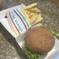 Plant based cheeseburger and crispy herb fries!  at PLNT Burger in Alexandria