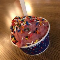 Very good serving size, passion fruit guava sorbet at Ice Cream Jubilee in Arlington