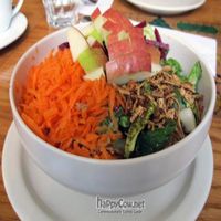 4 Seasons Salad with seasonal greens, shredded beets, carrots, apples & crunchy yuba strips w/dijon vinaigrette at Sacred Chow in New York City