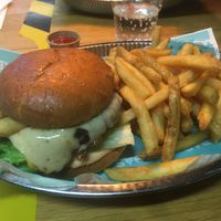 I tried their limited edition-burger called ”Pepper jackie”. It was a beyond burger with perfect texture and onion rings on top. Both crispy and greasy. 
Fries are included. at BABAS - Högdalen in Bandhagen