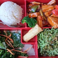 Bento Box with General Tso's Tofu at Trendy Vegan in Houston