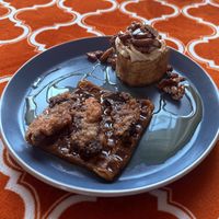 Magic Mushrooms & Waffle // Sweet Potato Cinnamon Roll (Vegan & GF!)  at Harvest Kitchen & Bakery in Katy