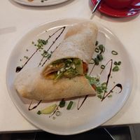 "Pumplini" - roast pumpkin, vegan cheese, avo, lettuce, spring onion, lime at Blini Pancake Cafe in Victoria Park