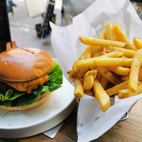 Cheese beyond burger and lemon fries at MAAD in South West London