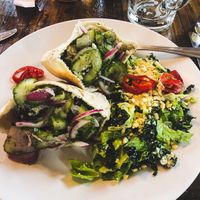 Vegan Falafel Deluxe with a side salad. Very well seasoned Veg and tasty falafel balls!  at Otherlands Beer in Bellingham