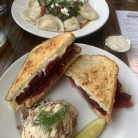 Beet Rueben sandwich and pierogies   at Otherlands Beer in Bellingham