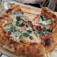 Vegetarian pizza with vegan cheese at 8 at Trinity in Morisset Park