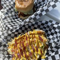 Burger on special and Dog  at Burger Fiancé in Montreal