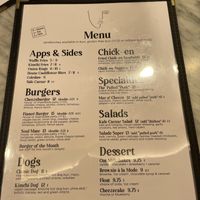 Menu 2  at Burger Fiancé in Montreal