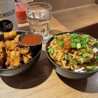 Cauliflower bites, poutine  at Burger Fiancé in Montreal