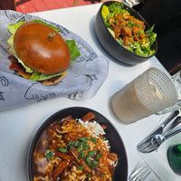 Poutine, old school burger,  kale Caesar at Burger Fiancé in Montreal