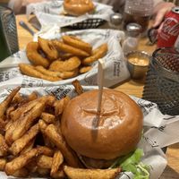 Burgers and friess  at Burger Fiancé in Montreal