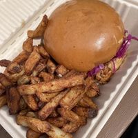 The pulled « pork » burger with fries   at Burger Fiancé in Montreal