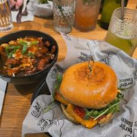 Mamma Mia Burger and poutine side at Burger Fiancé in Montreal