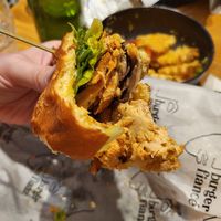 smashed salmn burg w truffle parm fries 🤤🤤🤤 at Burger Fiancé in Montreal