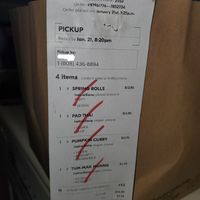 Special requests printed on receipt at Olay's Thai Lao Cuisine in Honolulu