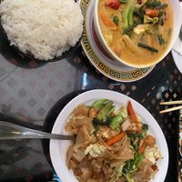 Vegan panang and pad seew  at Olay's Thai Lao Cuisine in Honolulu