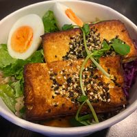 Good Protein Grain Bowl - the tofu was so delicious! On a bed of salad and farro. Easily omit egg for vegan    at Gonna 共樂遊 in Taipei