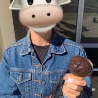 A Happy Cow with Vegan Chocolate Ice Cream at The Riviera Ice Cream Co in Lakes Entrance
