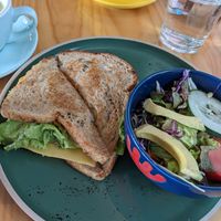 BLT cheese sandwich and side salad at Bosque Urbano in San Jose