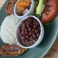 Traditional food  (2 sources of proteins)  at Bosque Urbano in San Jose