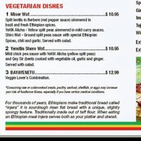 Vegan section  at Try Me Ethiopian Cuisine in Gresham