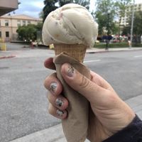 Vegan cake batter ice cream in a sugar cone  at Wild Scoops - Downtown in Anchorage