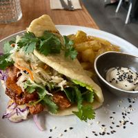 Yea, that's a jackfruit appleslaw naan sandwhich with fresh chips and black sesame aoli. at Cultivate & Co in Eumundi
