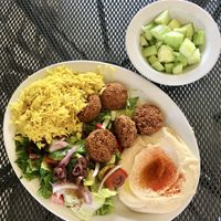 Falafel plate, salad with out cheese and cucumber instead pita bread  at Green Corner in Chandler
