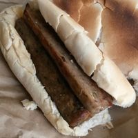 Cumberland sausage stottie (vg) at Castaways Tea Shop in Seaton Sluice