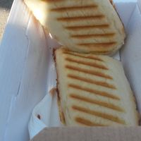 Vegan cheese and sundried tomato chutney panini at Castaways Tea Shop in Seaton Sluice