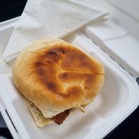 Vegan sausage stottie at Castaways Tea Shop in Seaton Sluice