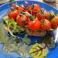 Smashed avocado on toast  at Castaways Tea Shop in Seaton Sluice