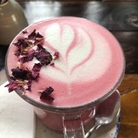 Beetroot and ginger oat latte  at Castaways Tea Shop in Seaton Sluice