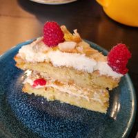 Vegan raspberry lemon & coconut at Castaways Tea Shop in Seaton Sluice