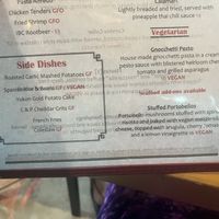 Some of the vegan items on the menu  at Norwood's Restaurant & Treehouse Bar in New Smyrna Beach