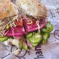 The #4 on a rosemary salt bagel! 🥳  at Hank's Bagels in Burbank