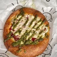 Vegan pesto, Bialy ! Or vegan pizza! 🤤  at Hank's Bagels in Burbank