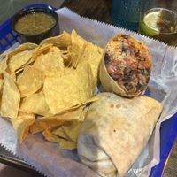 black bean burrito with vegan chorizo  at Taco Boy in Folly Beach