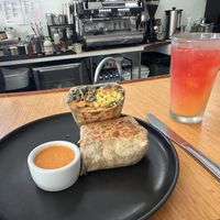 Vegan Breakfast Burrito & Hibiscus-Champagne Beverage   at Buena Onda Cafe in St Augustine