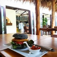 black vegan burger at Nang Sabai Cafe Artisan Bakery in Koh Samui