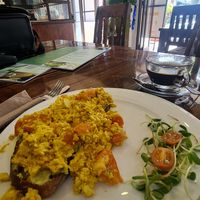 Tofu scramble with avocado on sourdough toast  #Veganuary at Nang Sabai Cafe Artisan Bakery in Koh Samui