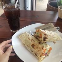 Coconut Iced Americano + Tofu Wrap  at Nang Sabai Cafe Artisan Bakery in Koh Samui