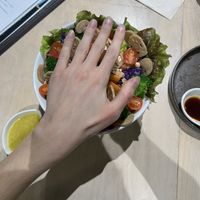 i have quite small to medium sized hands and i just wanted to show how HUGE this salad was but so incredibly scrummy    at Vegan Bistro Jangara in Tokyo