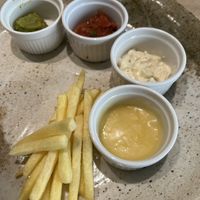 Fries and sauces  at Vegan Bistro Jangara in Tokyo