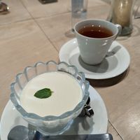 Soy milk pudding with jasmine tea at Vegan Bistro Jangara in Tokyo
